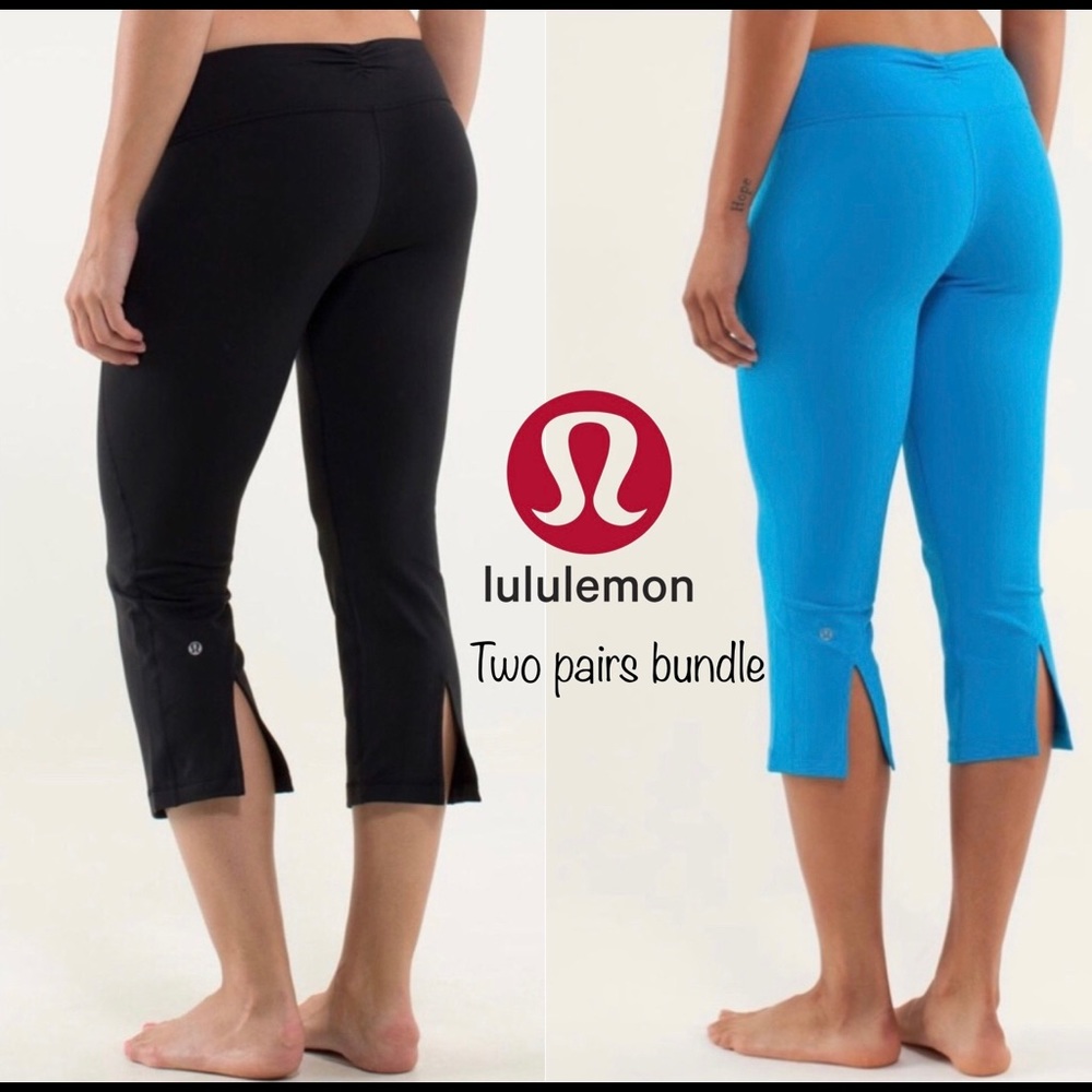 Lululemon | 2 Pairs of Gather & Crow | Beach Blanket Blue + Black Crop Leggings